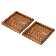 2pcs 7" Wood Serving Tray Square Decorative Platter Home Kitchen Table, Brown