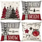 Christmas Throw Pillow Covers 18x18 Set of 4, Xmas Tree Buffalo Christmas 2024