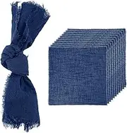 uxcell 12Pcs Handmade Cloth Napkins, 16.5x16.5 Inch Cotton Napkins with Fringe Square Rustic Table Napkin for Wedding Party Dinner Table Decor Bridal Shower, Dark Blue