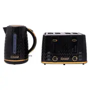 Westinghouse 1.7L Kettle & 4-Slice Toaster Pack (Black/Gold)