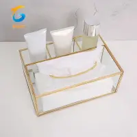 在飛比找蝦皮商城精選優惠-金色紙巾盒矩形透明玻璃化妝紙巾盒適用於家庭紙巾盒幾何玻璃紙巾