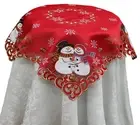 Holiday Christmas Tablecloth 52 Square Embroidered Snowman Snowflake Poinsettia