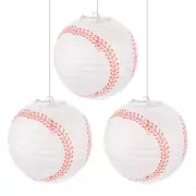3 Pcs 10" Baseball Paper Lanterns Round Hanging Chinese/Japanese Decor White
