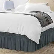 Utopia Bedding Queen Elastic Bed Ruffle - Easy Wrap Around Ruffle - Microfiber Bed Skirt with Adjustable Elastic Belt 16 Inch Tailored Drop - Hotel Quality Bedskirt, Fade Resistant (Queen, Grey)
