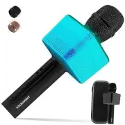 3 in 1 Wireless Bluetooth Karaoke Microphone with LED Lights, Black Portable
