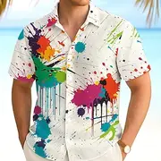 Men's Splash Ink Shirt Summer Shirt Button Up Shirt Short Sleeve Fashion Casual Outdoor Vacation Dailywear Summer Spring Turndown 3D Print Collared Shirts Fron