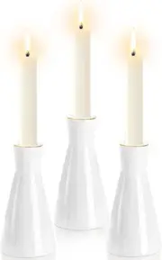 ZEAYEA Set of 3 Ceramic Candle Holders, Modern Candlestick Holders Gold,white
