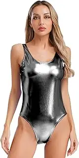 [Yihuimin] Womens Sleeveless Shiny Metallic Bodysuit Casual Slim Fit Leotard Top For Party Dance