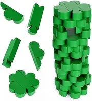 Wooden Blocks Stacking Game,Tumbling Tower Stacking Tower Game, St. Patrick's Day lucky Shamrock Blocks Stacking Game Green Shamrock Wood Blocks Stacking Game for Family Gathering Party(Irish style)