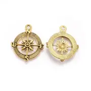 4 Compass Charms Antiqued Gold Compass Pendants Captain of My Soul Nautical