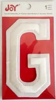 JOY LETTER SHOP 3-inch WHITE Embroidered Iron On Letter - G