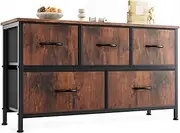 [OLIXIS] Dresser for Bedroom with 5 Drawers, Wide Chest of Drawers, Fabric Bedroom Dresser with Drawer Organizers, Storage Organizer Unit with Fabric Bins for Closet, Living Room, Hallway, Rustic Brown