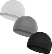 [Irzaki] 3 Pieces Skull Cap Cooling Skull Cap Helmet Liner Mositure Wicking Cycling Cap Head Wrap for Men Women, Black+gray+light Gray, One Size