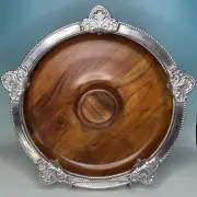 Reba Wood And Silver Metal Chip And Dip Serving Platter 12.5” Made in India