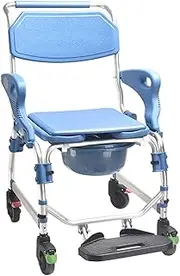 Z&y GLAa Shower Commode Chairs with Wheels,Padded Shower Seat with Wheels and Built in Toilet Hygienic Bathroom Aid Comfortable Durable/Blue