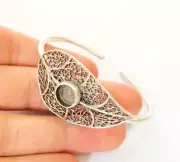 Leaf Silver Bracelet Blanks Cuff Adjustable Antique Silver Plated Brass G7638