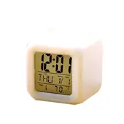 7 Colors LED Changing Digital Alarm Clock Desk Thermometer Night Glowing Cube Clock