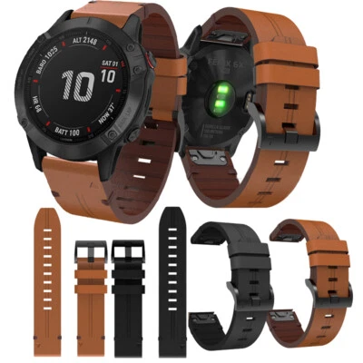20 22 26mm Leather Watch Wristband Strap For Garmin Fenix 7X 7 6 6X 6 6S Pro A