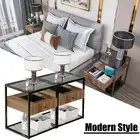 Square Accent Side Table with Drawer Sofa Bed Lamp End Table Metal Frame & Glass