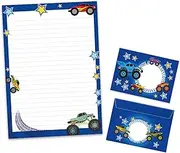 Writing Paper Set Letter Pad with Envelope for Boys Girls Kids Car Monster Truck (A4 Pad with 25 Sheets + 15 Envelopes)