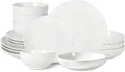 [Sureasy HOME & KITCHEN] Dinnerware Sets 16-Piece，Ceramic Plates and Bowls Set，Kitchen Dishes Set 4，Housewarming Wedding Gift，Service 4 (Dinner Plates，Salad Dish，Pasta Bowls and Cereal Bowls)，White