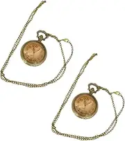 [Holibanna] 2pcs Vintage Pocket Watch Retro Chained Design Watch Clamshell and Decorative Chain
