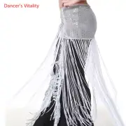 Belly Dance Costumes Mesh Sequins Long Tassel Belly Dance Hip Scarf for Women