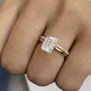 Emerald Cut 2.42 Ct Lab Created Diamond Bridal Set Ring in Real 14k Yellow Gold