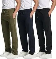[Real Essentials] 3 Pack: Men's Tech Fleece Athletic Casual Open Bottom Sweatpants with Pockets (Available in Big & Tall)