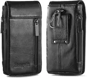 Hengwin Genuine Leather Cell Phone Holster Fits for iPhone 16 Pro Max 15 Pro Max 14 Pro Max 13 Pro Max 12 Pro Max Samsung Galaxy S24 Ultra S25 Ultra Pouch Belt Holder Phone Case with Belt Clip (Black)