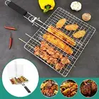 BBQ Fish Clamp Meat Barbeque Wire Mesh Net Foldable Handle Grill with 2 Dividers