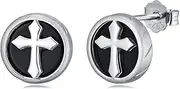 [KoyeKei] Cross Stud Earrings for Women 925 Sterling Silver Religious Cross Black Onyx Earrings Christian Jewelry Faith Gifts for Men, Small, Sterling Silver, black onyx