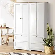 [OIKITURE] 2pcs Sideboard Buffet Cabinet with Display Shelf and Drawer Kitchen Storage Cupboard White