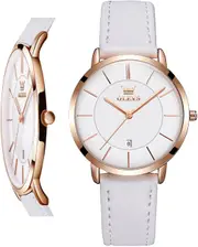 OLEVS Women Wrist Watches Ultra Thin 6.5mm Minimalist Business Dress Waterproof & Date & Leather Strap Slim Watches for Women