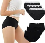[EKSHER] Women's Lace Briefs Pack of 6 Cotton Soft Underwear Medium Waist Sexy Hipster Panties