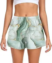[FRODOTGV] Marble White Sage Green Women Athletic Shorts Loose & Comfy Bike Shorts for Outdoor Indoor Fitness Work Out S