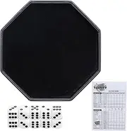 Octagon Dice Rolling Tray Set PU Leathe Velvet for Rolling Dice Storage Tray with Dice and Rule Cards Multicolor for Table Games Like RPG and DND (Black)