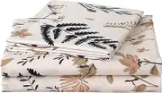 KOMFOR 4 Piece Bed Sheets Set Queen Floral Leaves Hotel Luxury Bedding Sheet - 1 Flat Sheet 1 Fitted Sheet 2 Pillowcases Double Brushed Microfiber Hypoallergenic Deep Fitted Sheet Set Beige