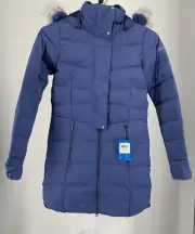 NWT Columbia XS Crystal Cave Mid Down Hooded Jacket $180 Light Blue WK0149-458