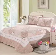 Luxury Quilted 100% Cotton Coverlet/Bedspread Set Patchwork Quilt Queen King Size Bed 230x250cm Pink