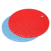 Silicone Trivet Mats 2pcs, Round Hot Pan Pads Drying Mat - Light Blue, Red