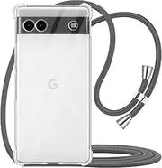 [YESPURE] for Google Pixel 6a Case,Google Lanyard Case with Adjustable Neck Cord Strap,Soft Clear TPU Anti-Yellowing Shockproof Protective Phone Cover - Gray