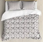Geometric Duvet Cover Set with Pillow Shams Circlular Sketchs Print
