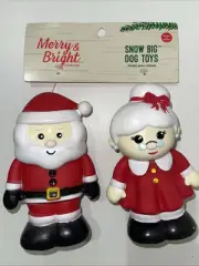 Merry & Bright Snow Big Dog Toy Vinyl Santa Claus — Mrs Clause Squeaks 2CT
