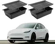 Under Seat Storage Box Organizer Compatible with Tesla Model Y 2020-2024 2PCS Waterproof underseat box bin with lid cover Replacement for Model Y Interior Accessories TPE Front Under Seat Tray