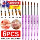 6x New Sable Nail Art Acrylic Brushes in Sizes 2 4 6 8 10 12 Gel Drawing 3082 AU