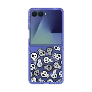 Galaxy Z Flip7 Impact Magnetic Case SKULL PARTY, B&W SKULLS HALLOWEEN SPOOKY CREEPY TRANSPARENT