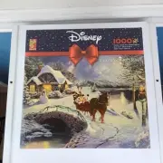 Disney Thomas Kinkade 1000 Piece Puzzle Mickey and Minnie Sleigh Ride NWT