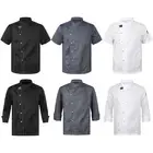 Unisex Chef Coat Short Sleeve Jacket Men Restaurant Kitchen Cooking Uniform Tops