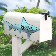 Shark Coastal Wooden House Number Sign by G. DeBrekht | Coastal Sea-Life Décor -